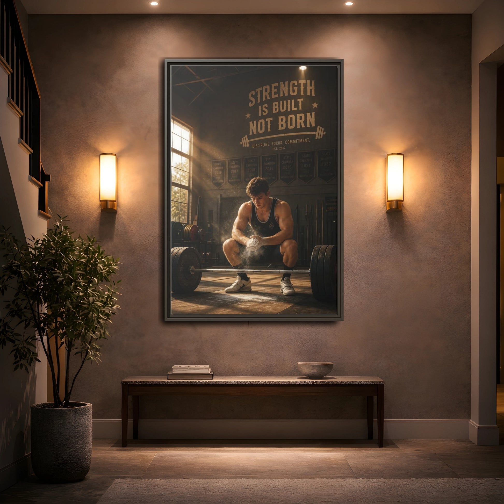 Mockup 2. Strength Is Built shown as framed canvas print