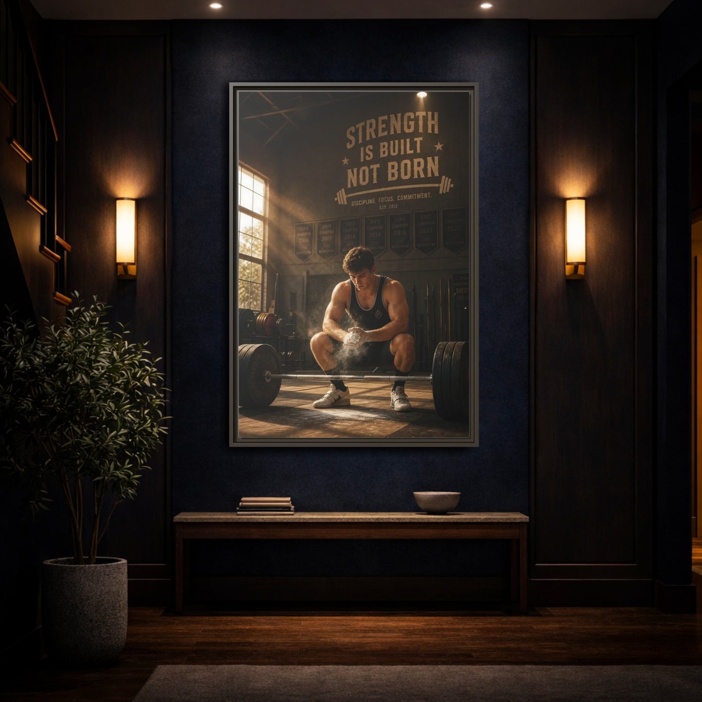 Mockup 4. Strength Is Built shown as framed canvas print