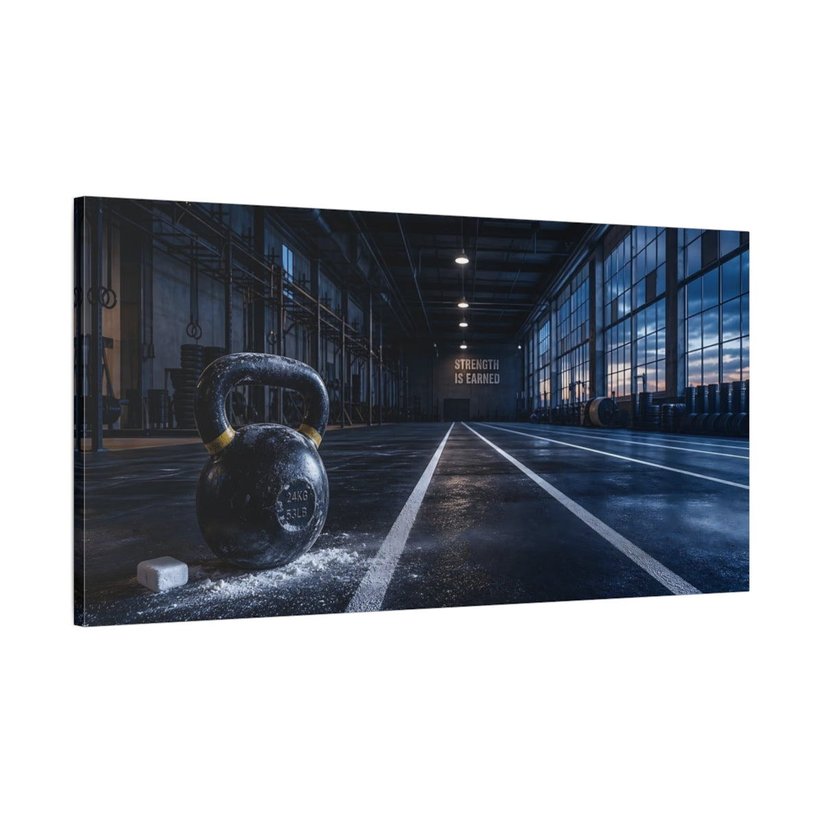Main Mockup. Strength Kettlebell Gym shown as canvas print
