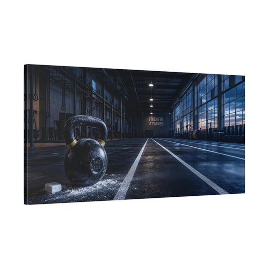 Main Mockup. Strength Kettlebell Gym shown as canvas print