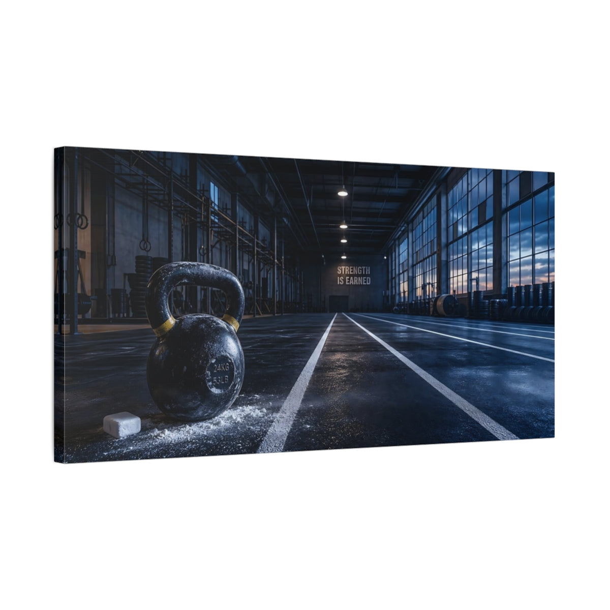 Side Mockup 1. Strength Kettlebell Gym shown as canvas print