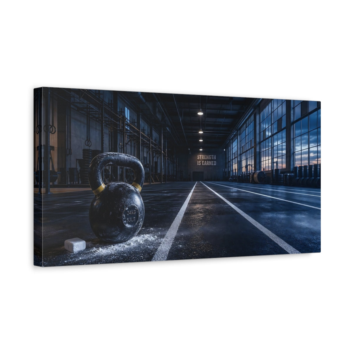 Side Mockup 3. Strength Kettlebell Gym shown as canvas print