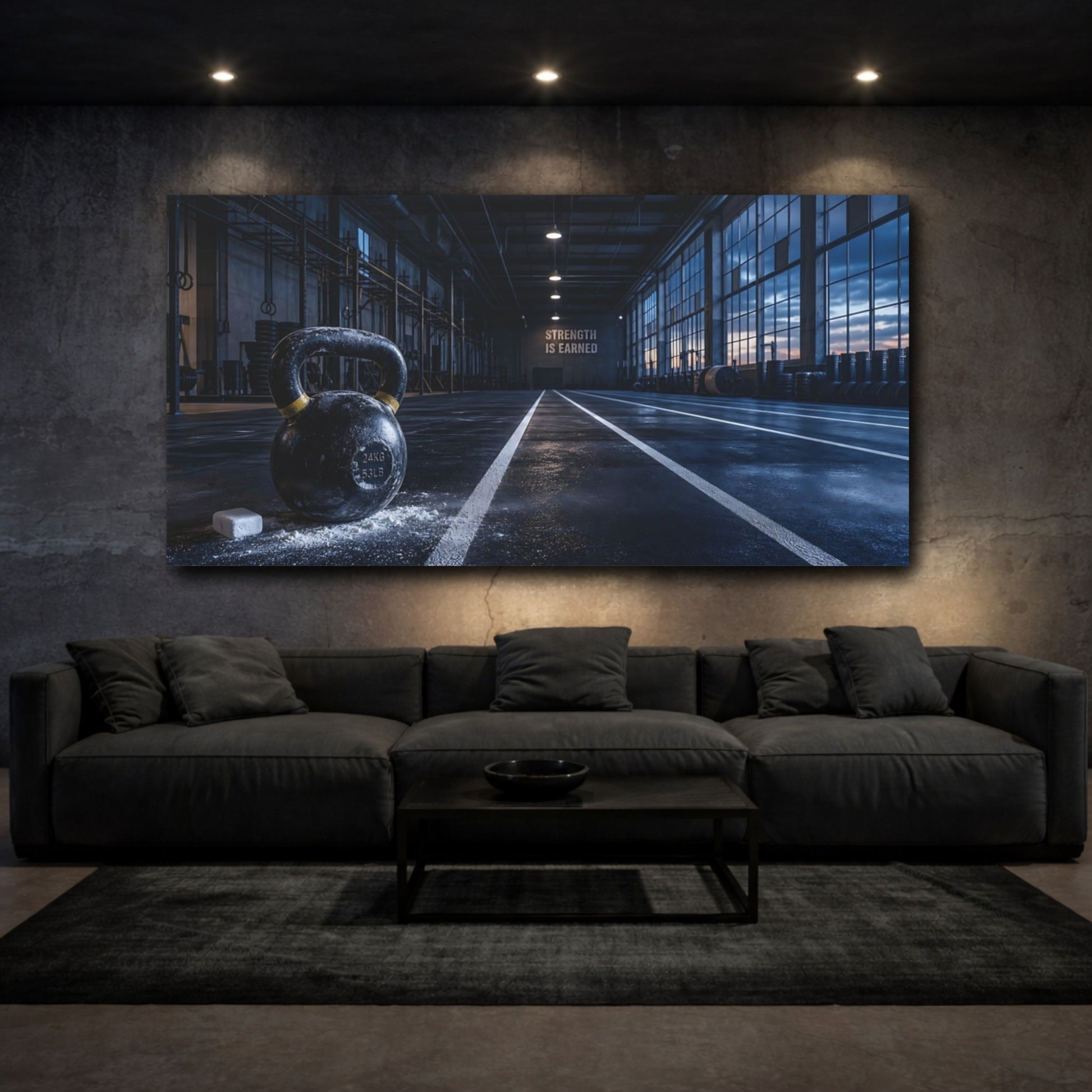 Mockup 3. Strength Kettlebell Gym shown as canvas print