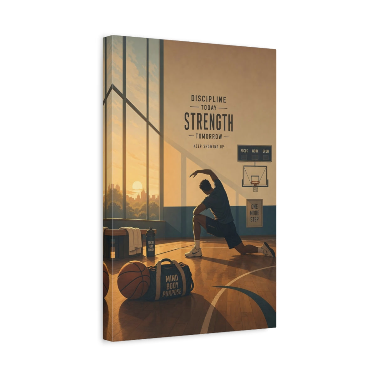 Side Mockup 4. Strength Through Discipline shown as canvas print
