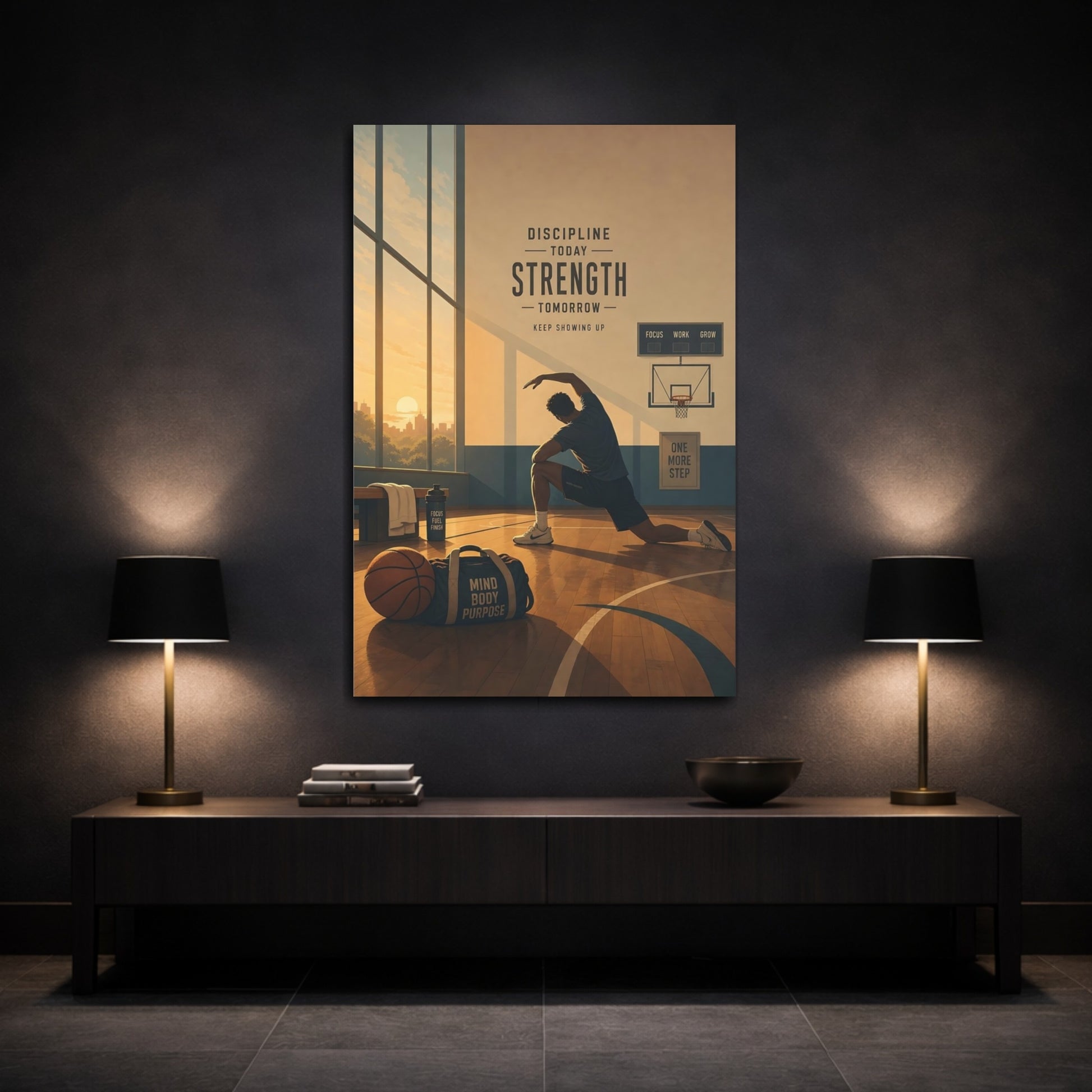Mockup 3. Strength Through Discipline shown as canvas print