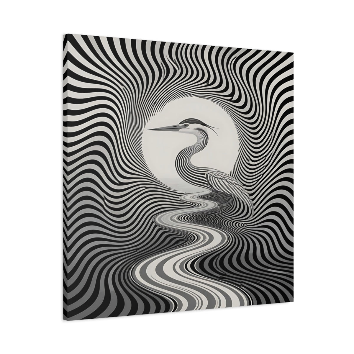 Main Mockup. Striped Heron Illusion shown as canvas print