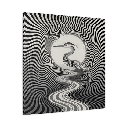 Main Mockup. Striped Heron Illusion shown as canvas print