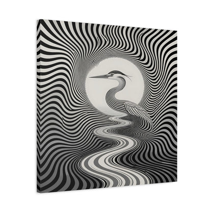 Side Mockup 4. Striped Heron Illusion shown as canvas print