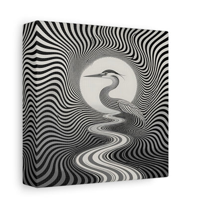 Side Mockup 2. Striped Heron Illusion shown as canvas print