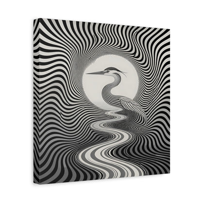 Side Mockup 7. Striped Heron Illusion shown as canvas print