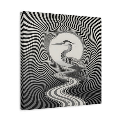 Side Mockup 6. Striped Heron Illusion shown as canvas print
