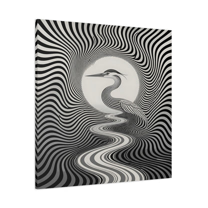 Side Mockup 1. Striped Heron Illusion shown as canvas print