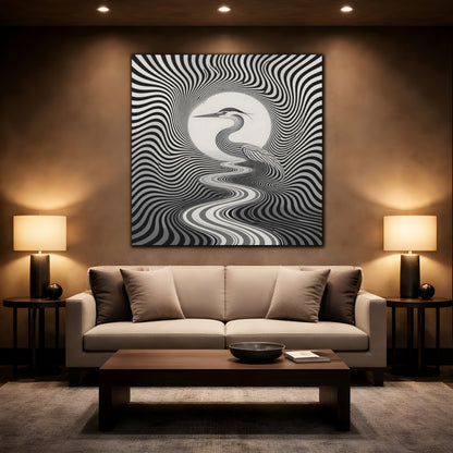 Mockup 2. Striped Heron Illusion shown as canvas print