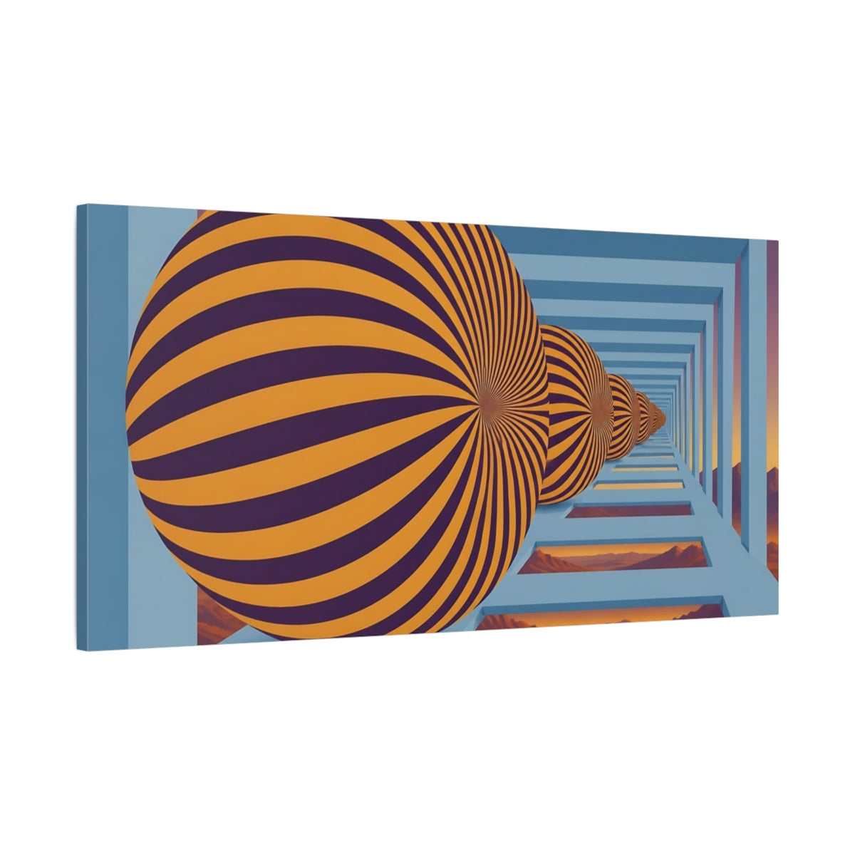 Main Mockup. Striped Sphere Illusion shown as canvas print