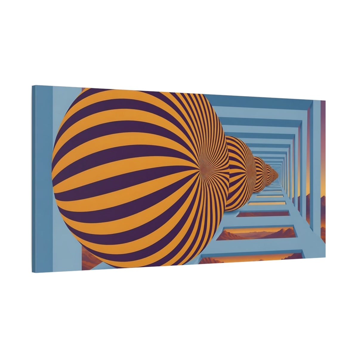 Side Mockup 2. Striped Sphere Illusion shown as canvas print