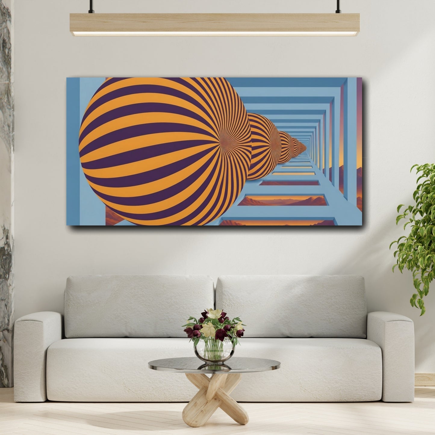 Mockup 2. Striped Sphere Illusion shown as canvas print