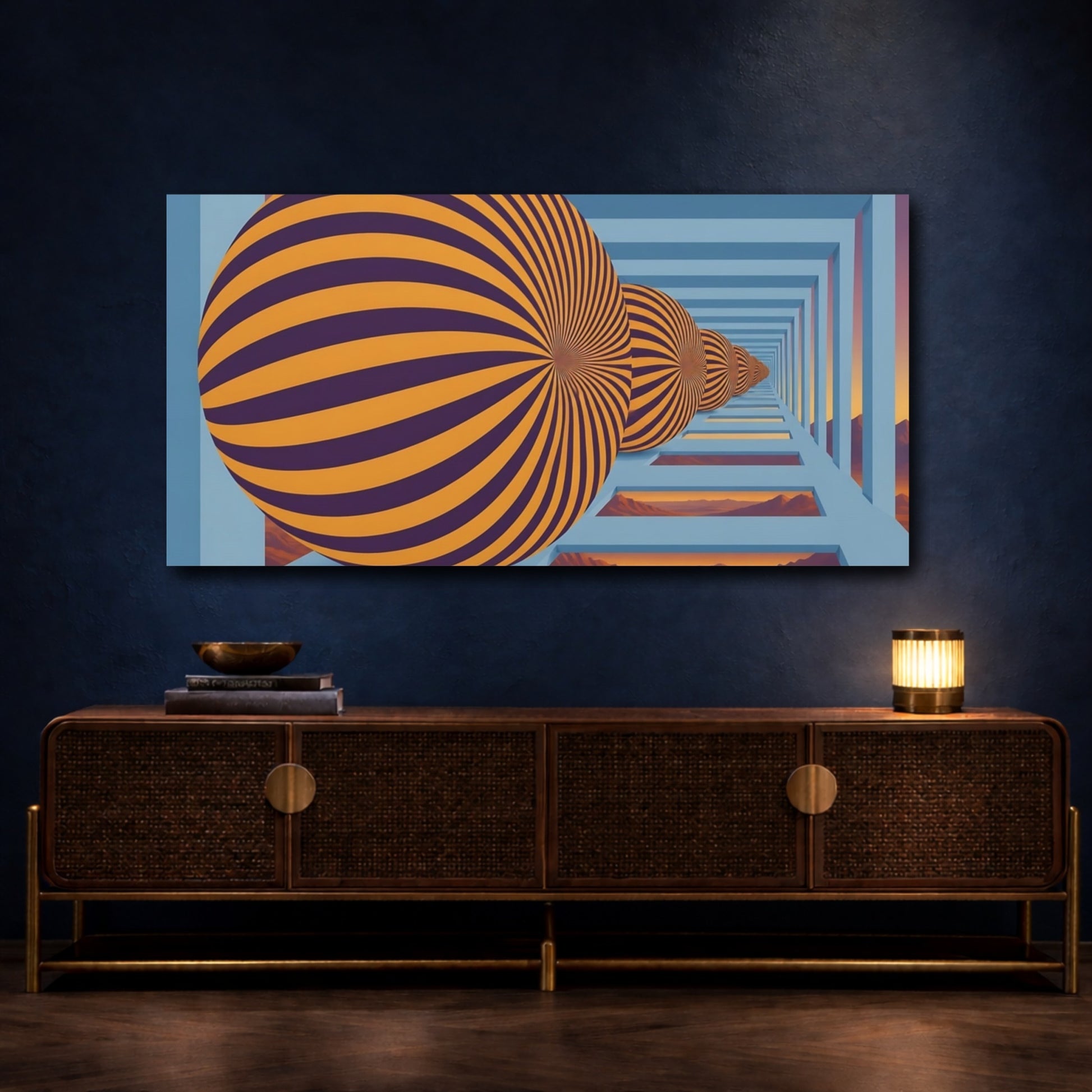 Mockup 4. Striped Sphere Illusion shown as canvas print