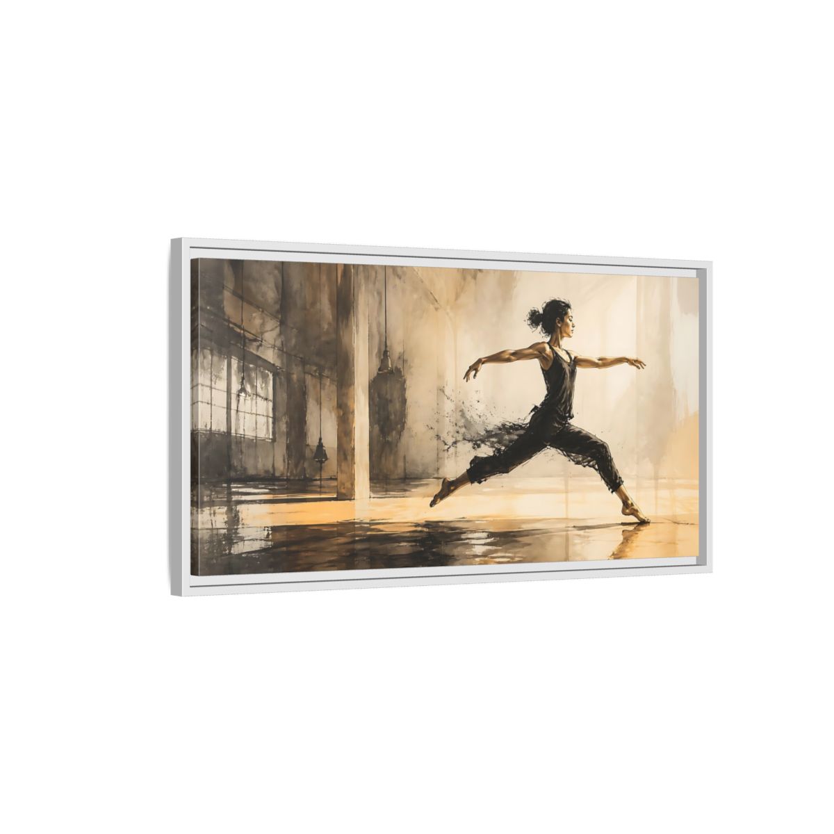 Side Mockup 1. Studio Dance Leap shown as framed canvas print