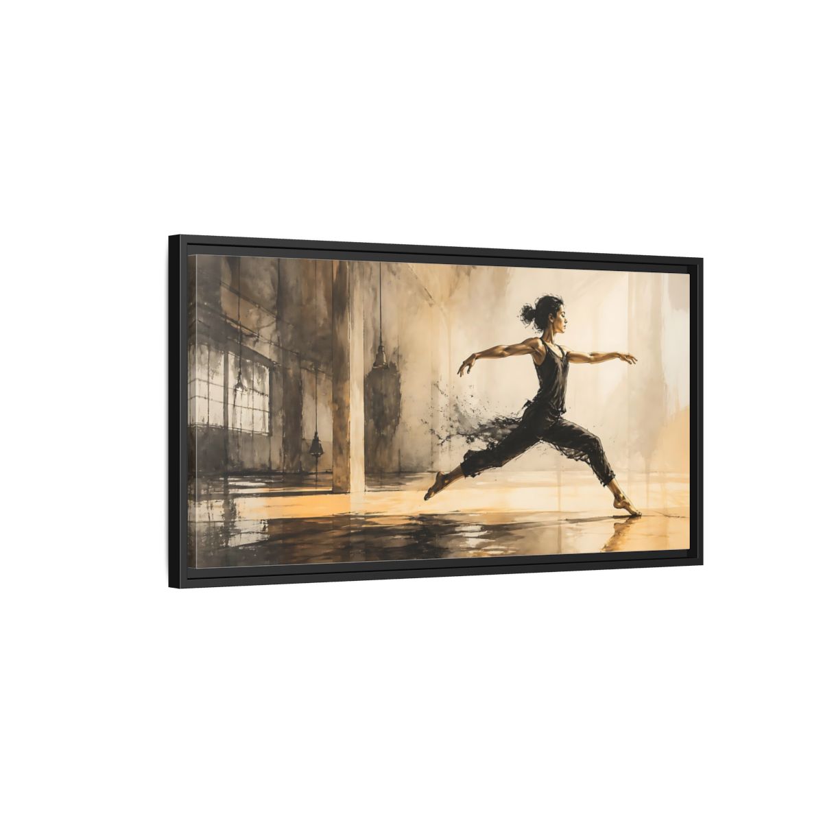Side Mockup 2. Studio Dance Leap shown as framed canvas print