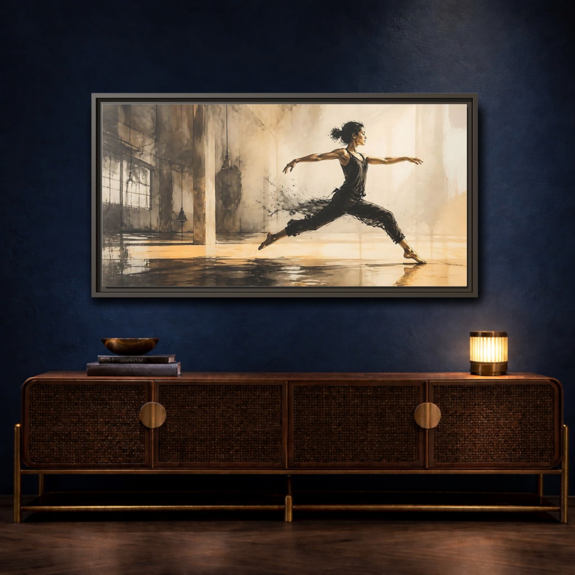 Mockup 4. Studio Dance Leap shown as framed canvas print