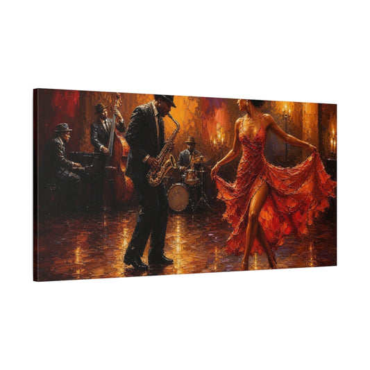 Main Mockup. Sultry Jazz Dancer In Red shown as canvas print