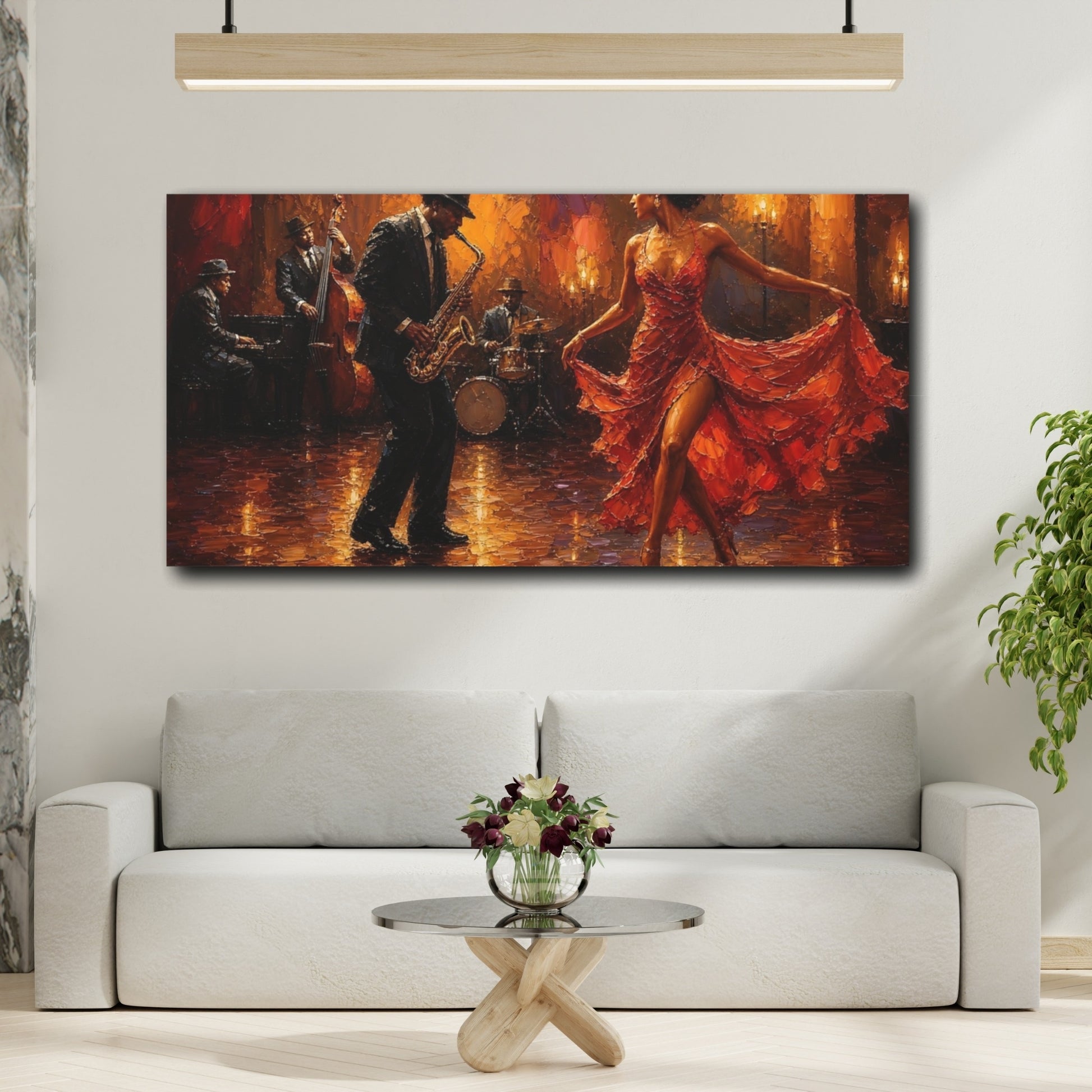 Mockup 2. Sultry Jazz Dancer In Red shown as canvas print