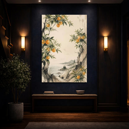 Mockup 4. Sumi-E Orange Branch shown as canvas print