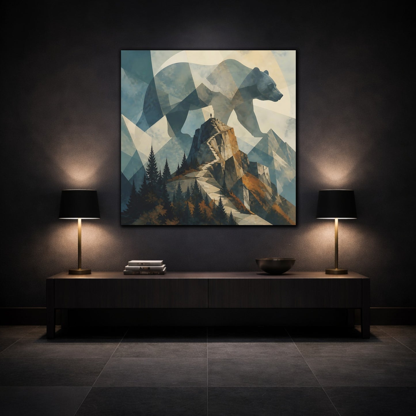 Mockup 3. Summit Bear Silhouette shown as canvas print