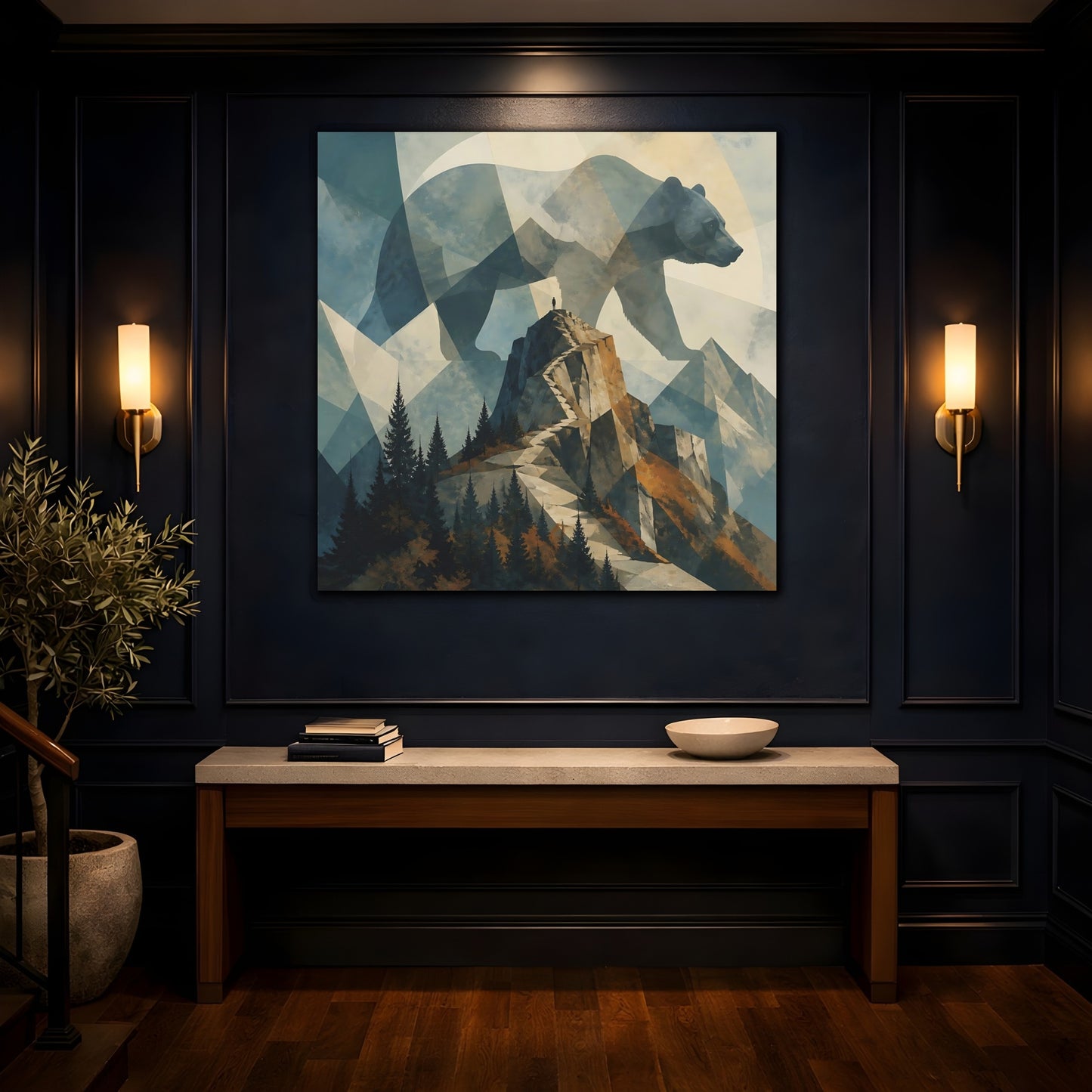 Mockup 4. Summit Bear Silhouette shown as canvas print