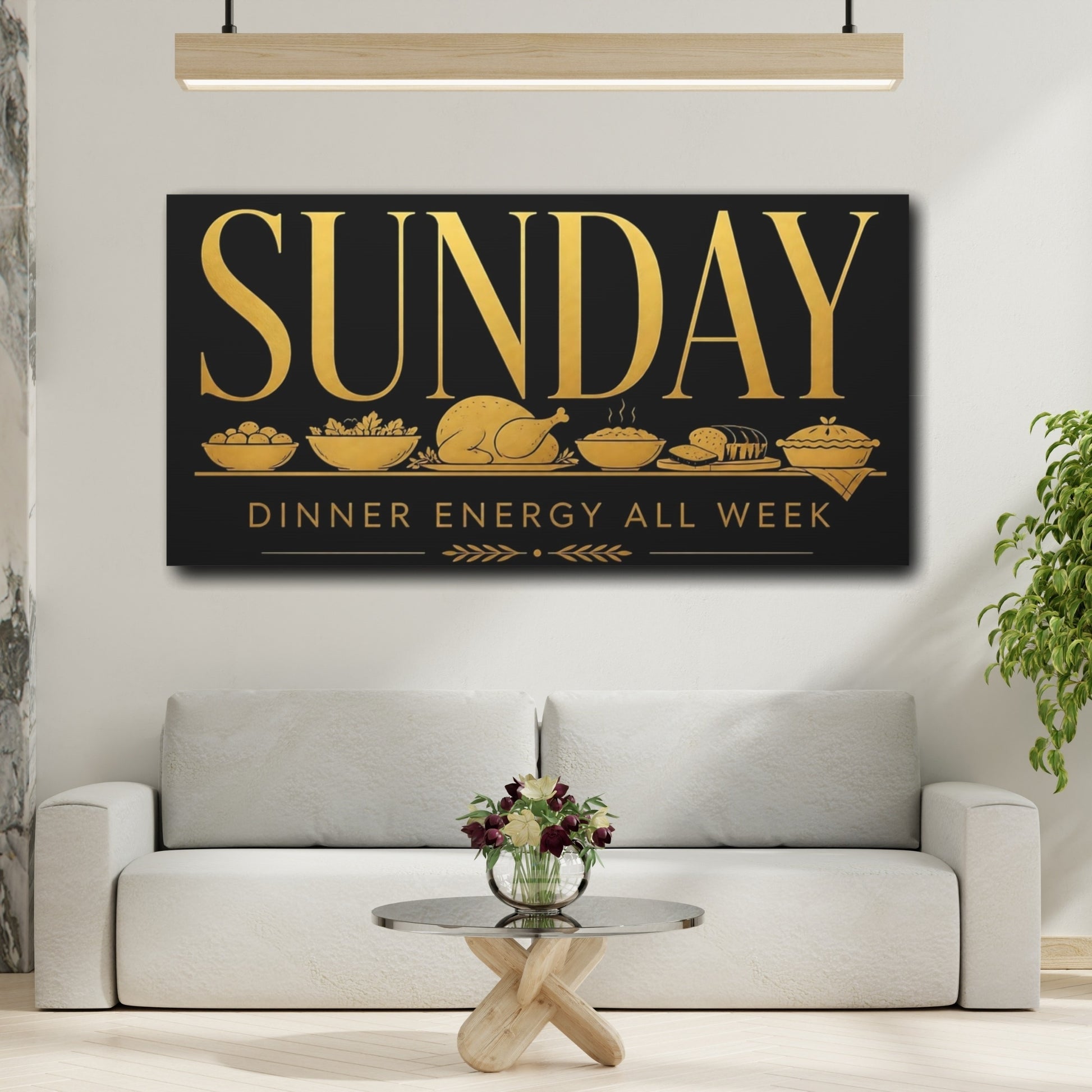 Mockup 2. Sunday Dinner Energy shown as canvas print