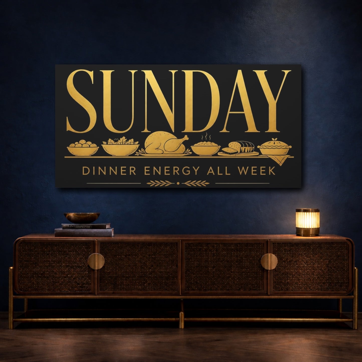 Mockup 4. Sunday Dinner Energy shown as canvas print