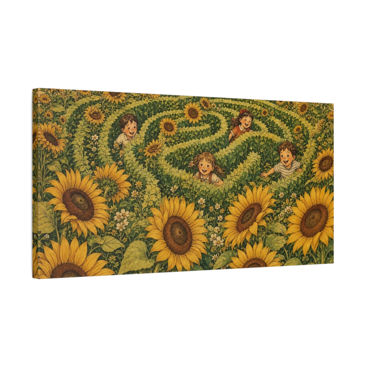 Side Mockup 1. Sunflower Hide And Seek shown as canvas print