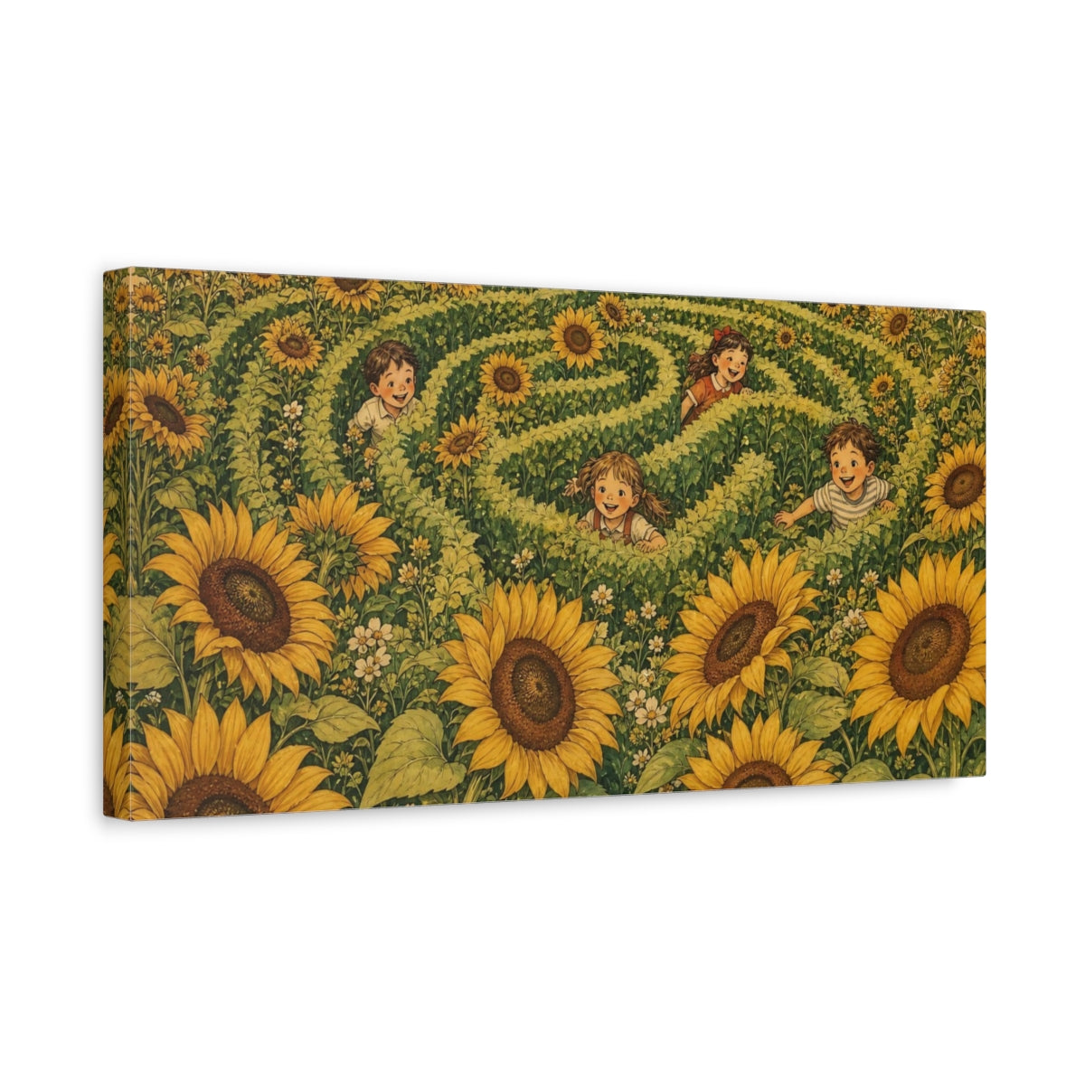 Side Mockup 3. Sunflower Hide And Seek shown as canvas print