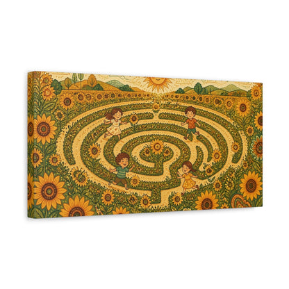 Side Mockup 3. Sunflower Maze Playtime shown as canvas print