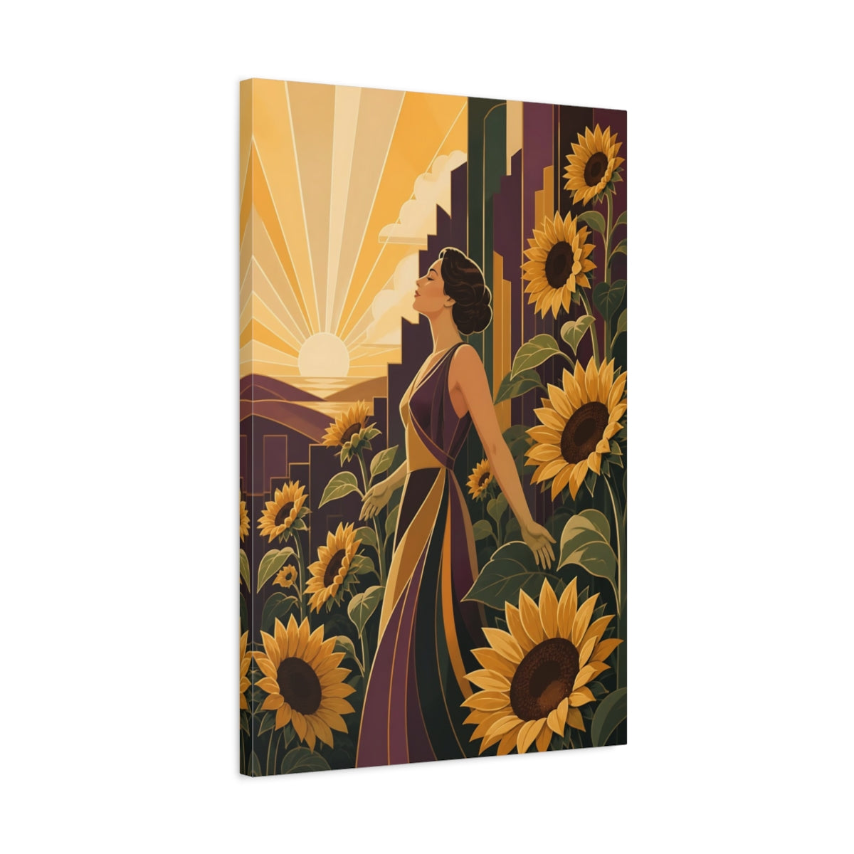 Side Mockup 2. Sunflower Motivation Muse shown as canvas print