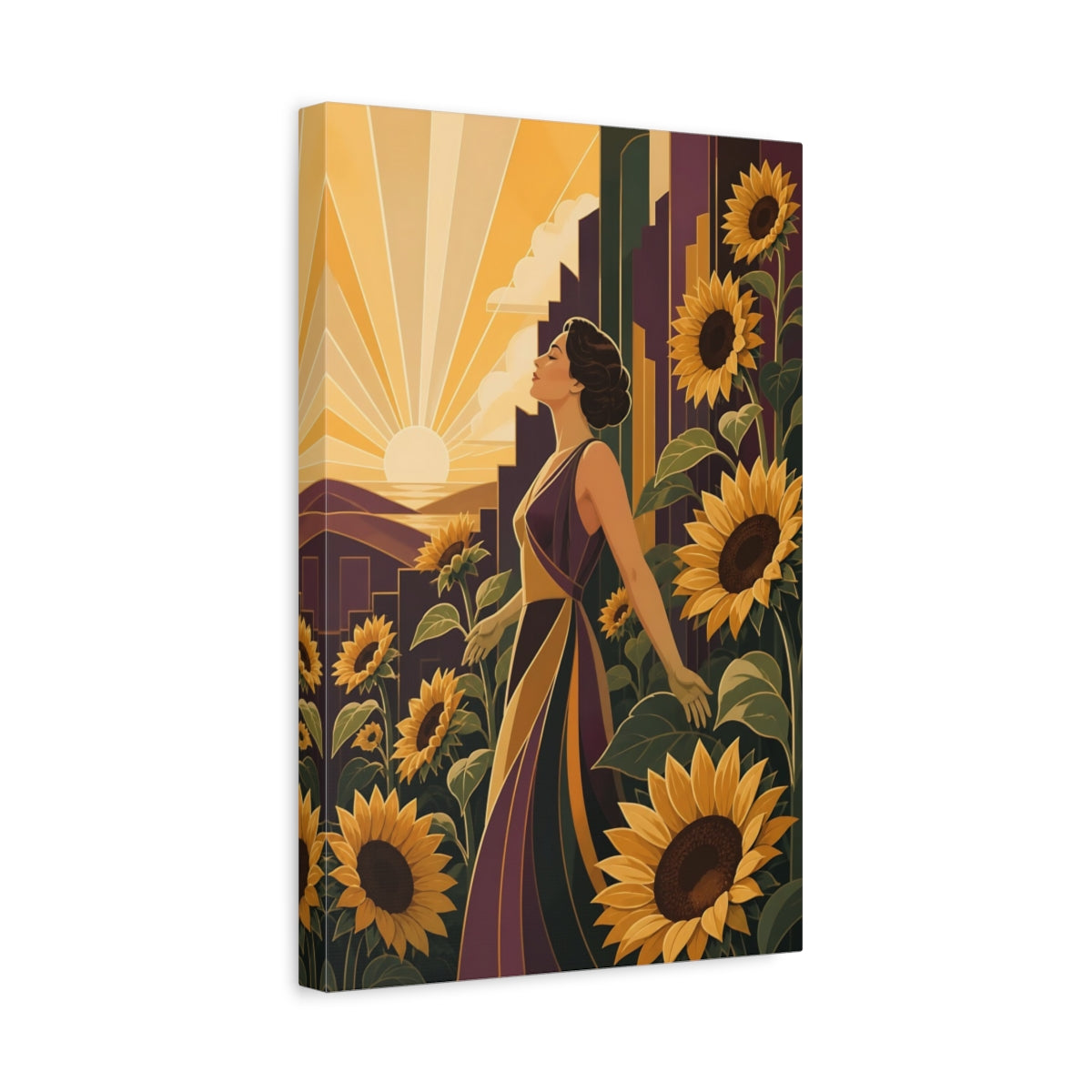 Side Mockup 4. Sunflower Motivation Muse shown as canvas print