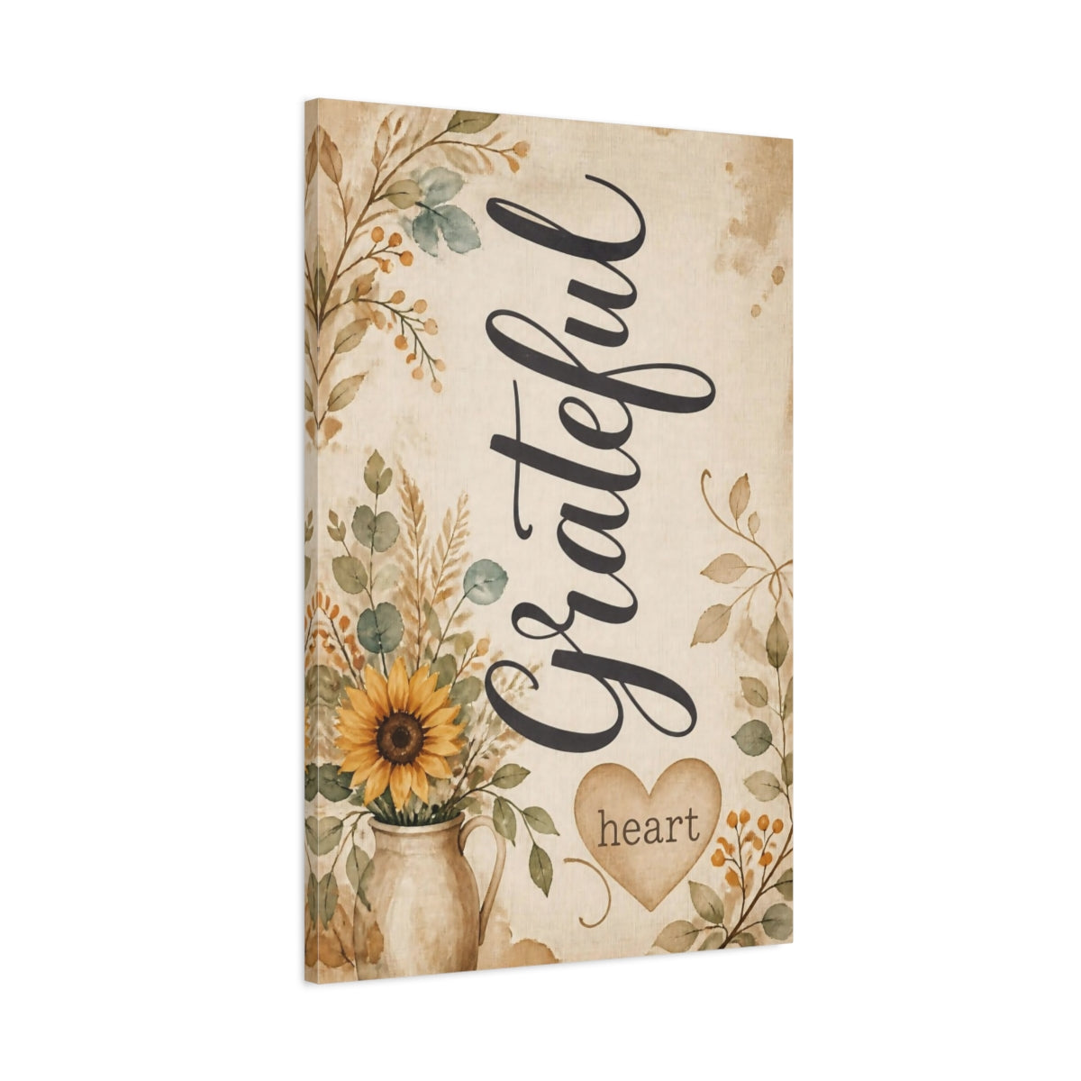 Main Mockup. Sunflower Quote Grateful Heart shown as canvas print