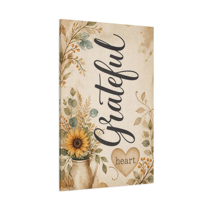 Side Mockup 1. Sunflower Quote Grateful Heart shown as canvas print