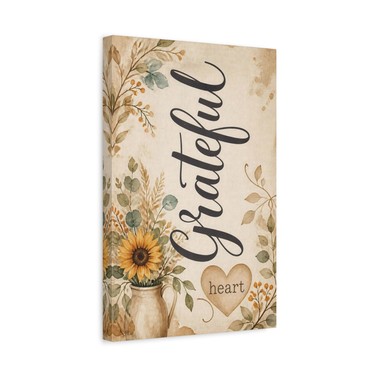 Side Mockup 4. Sunflower Quote Grateful Heart shown as canvas print