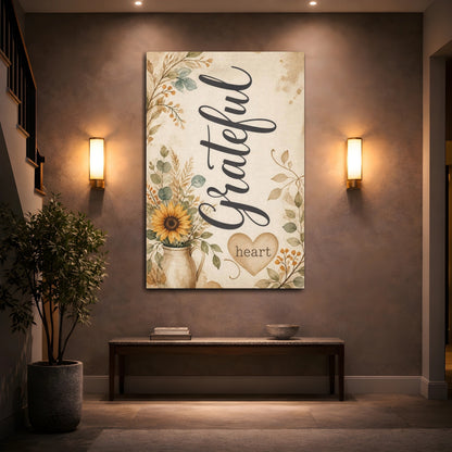 Mockup 2. Sunflower Quote Grateful Heart shown as canvas print