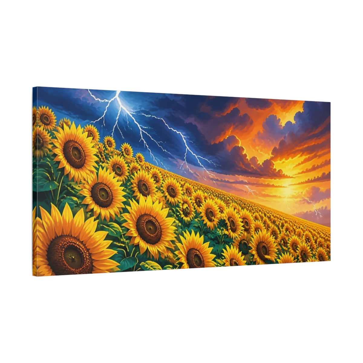 Main Mockup. Sunflower Storm At Dusk shown as canvas print