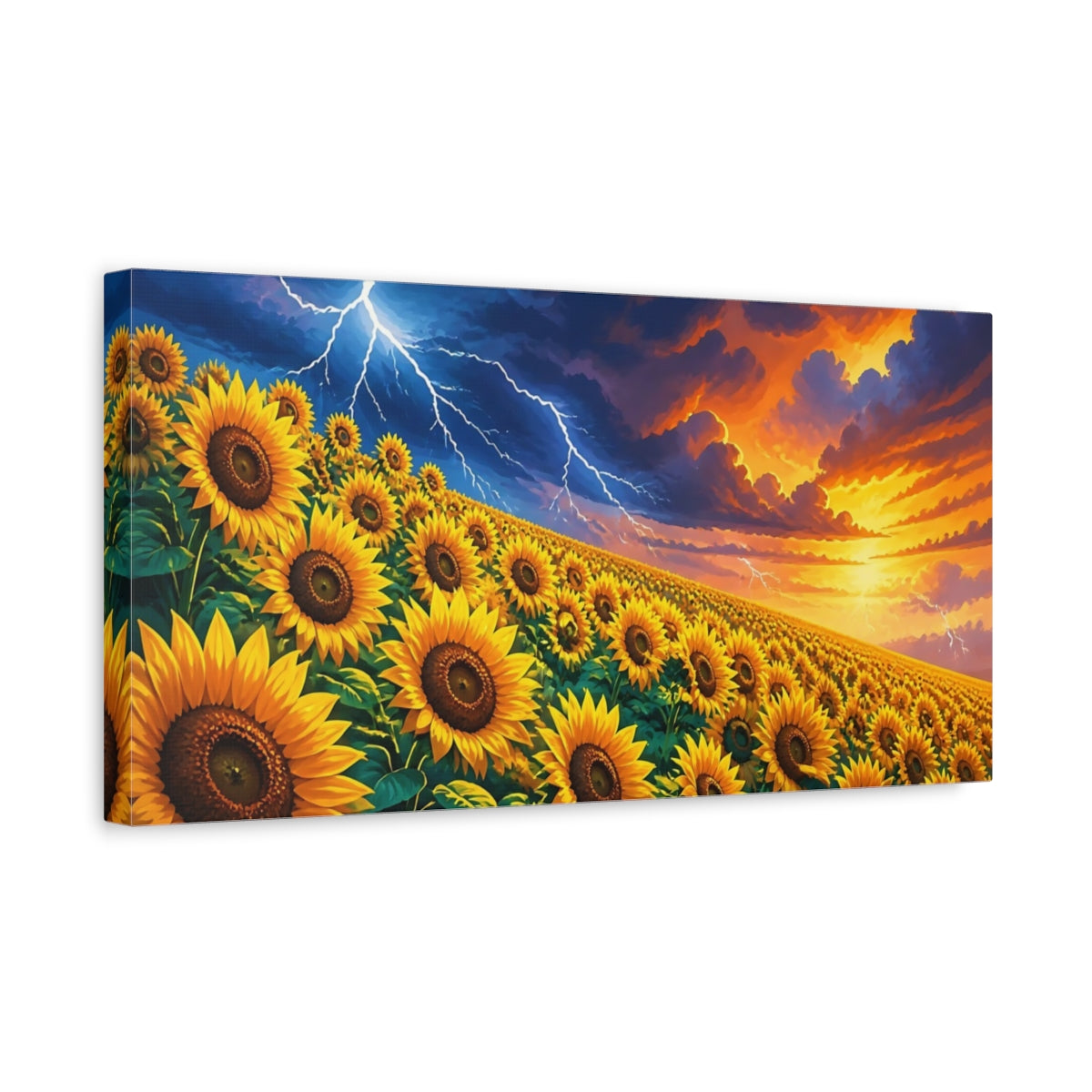 Side Mockup 3. Sunflower Storm At Dusk shown as canvas print