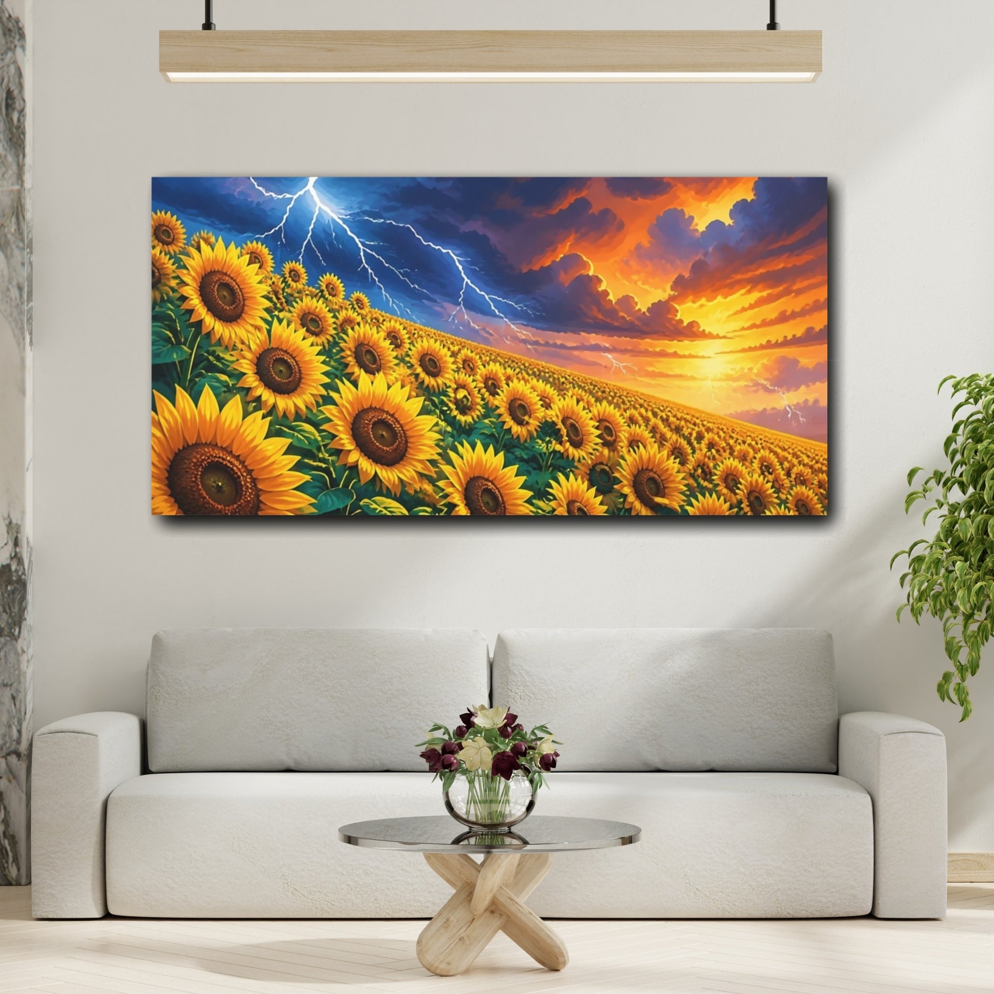 Mockup 2. Sunflower Storm At Dusk shown as canvas print