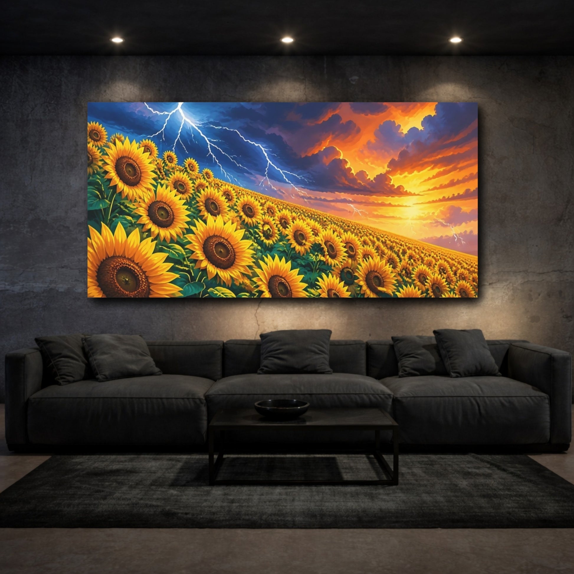 Mockup 3. Sunflower Storm At Dusk shown as canvas print