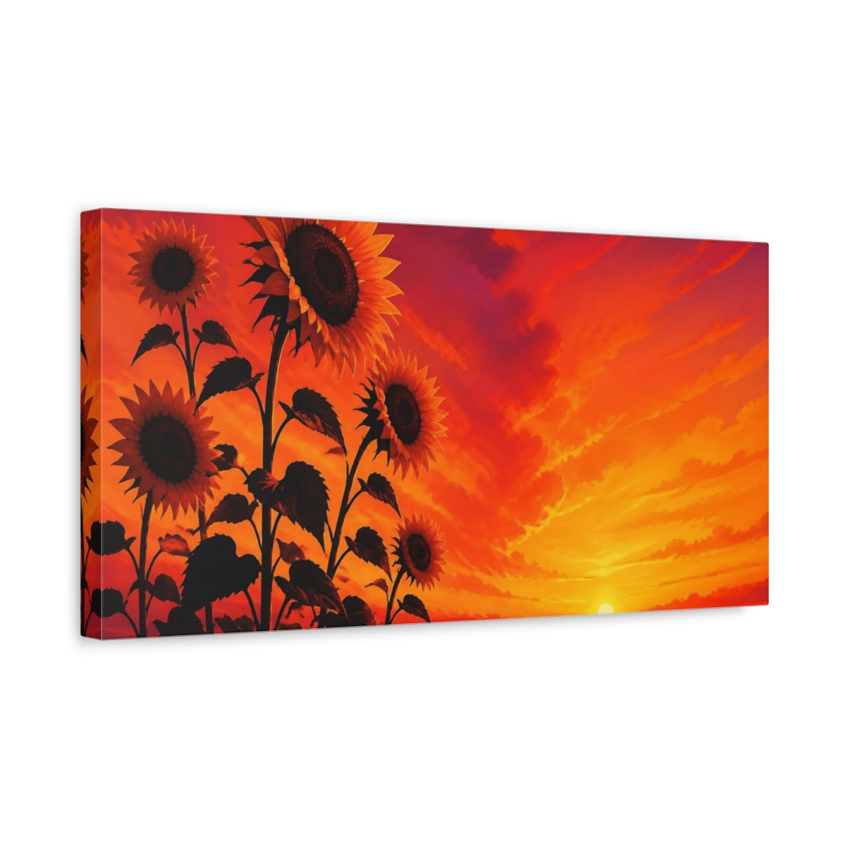 Side Mockup 3. Sunflowers At Fiery Sunset shown as canvas print