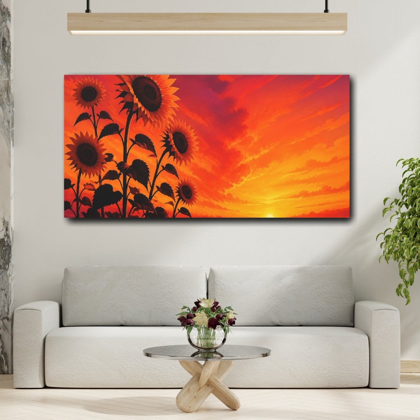 Mockup 2. Sunflowers At Fiery Sunset shown as canvas print
