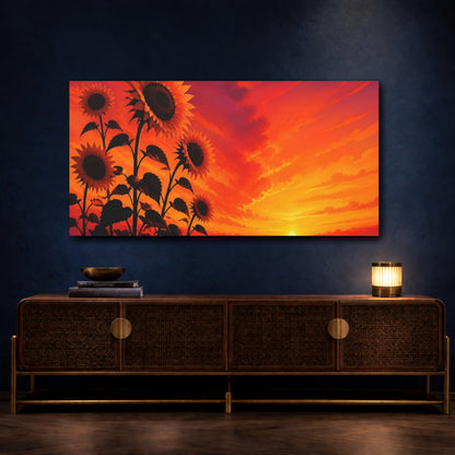 Mockup 4. Sunflowers At Fiery Sunset shown as canvas print