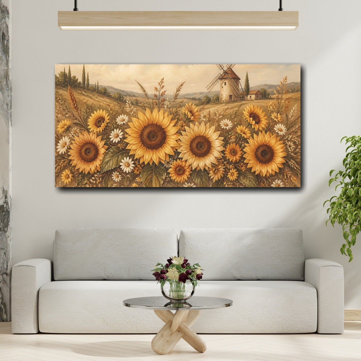Mockup 2. Sunflowers By The Windmill shown as canvas print
