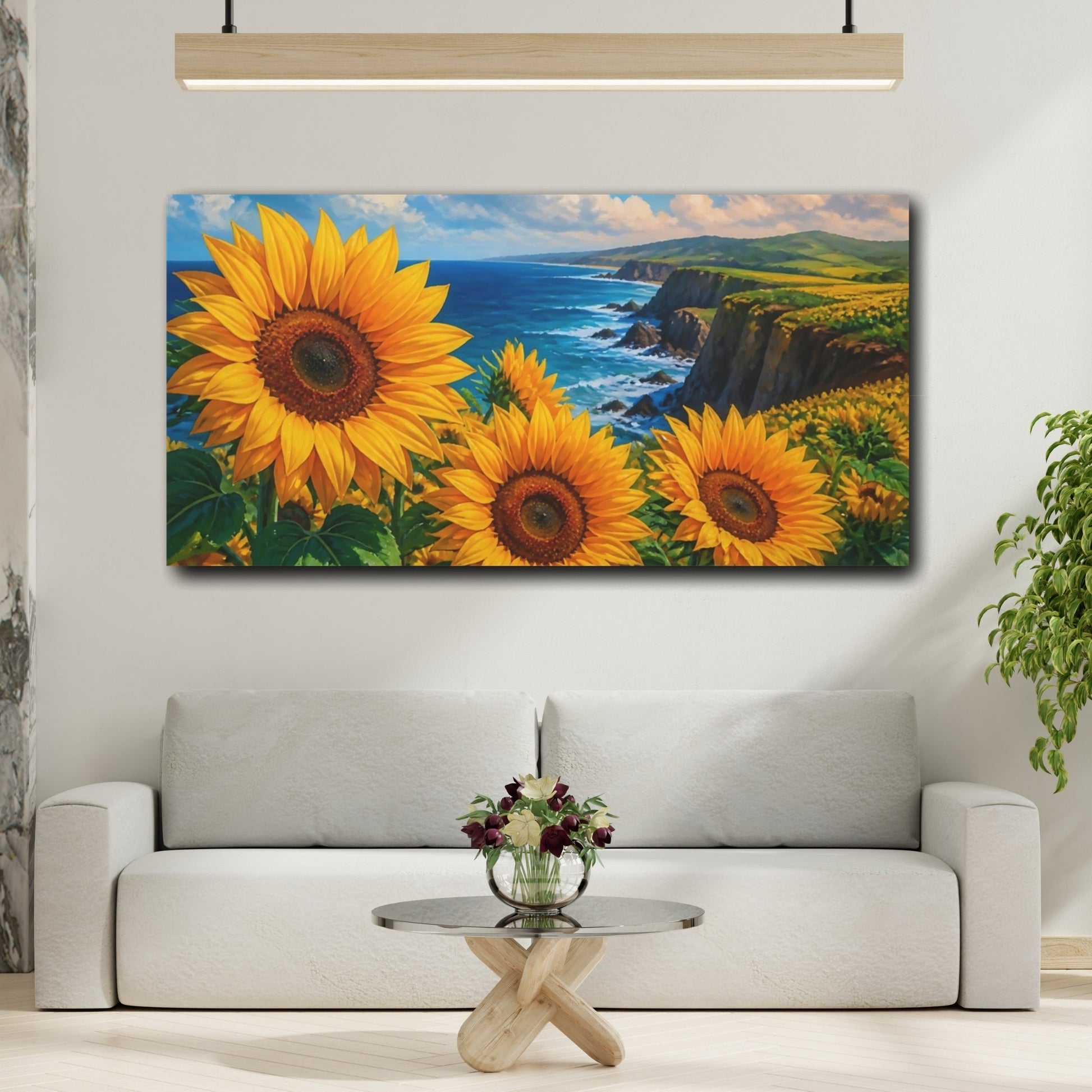 Mockup 2. Sunflowers On Coastal Cliffs shown as canvas print