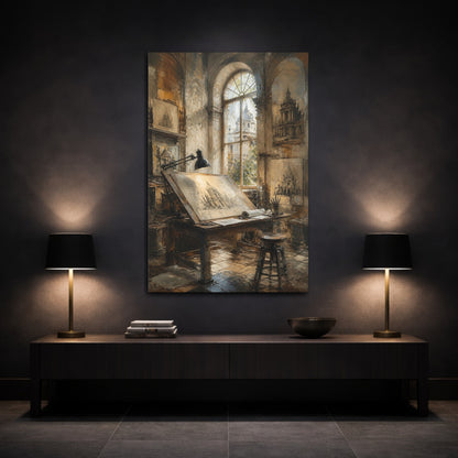 Mockup 3. Sunlit Architectural Desk shown as canvas print